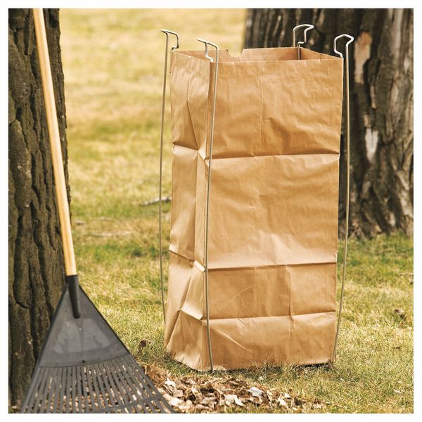 Bag Holder, For 55 gal Contractor Bags or 30 gal Kraft Yard Bags, 16 in L, Steel, Silver