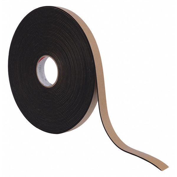 Foam Strip, Water-Resistant Closed Cell, 1 in W, 25 ft L, 3/4 in Thick, Black