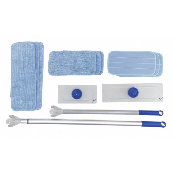 Flat Mop Kit, Snap On Connection, Blue, Microfiber