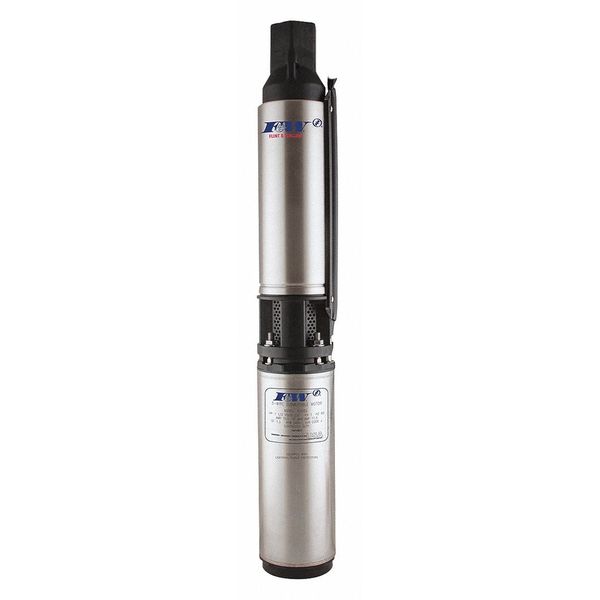 Submersible Deep Well Pump, 1/2 hp, 230V AC, 3 Wires, 6.0 A, 10 Stages, 7 gpm