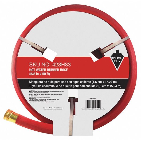 Water Hose, Hot/Cold, Rubber, 50 ft., Red