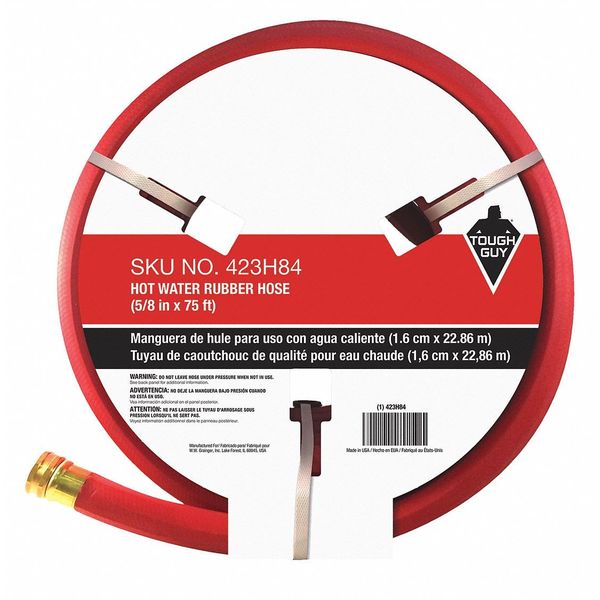 Water Hose, Hot/Cold, Rubber, 75 ft., Red