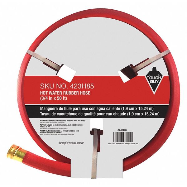 Water Hose, Hot/Cold, Rubber, 50 ft., Red