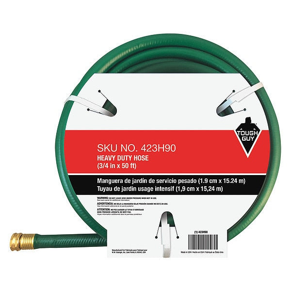 Water Hose, Cold, PVC, 50 ft., Green