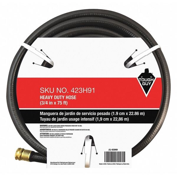 Water Hose, Cold, PVC, 75 ft., Black
