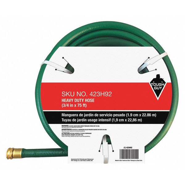 Water Hose, Cold, PVC, 75 ft., Green