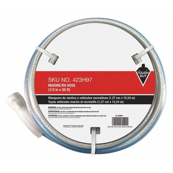 Water Hose, Cold, PVC, 50 ft., White