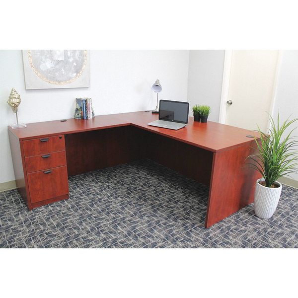 3 Drawer L-Shape Workstation, Mahogany