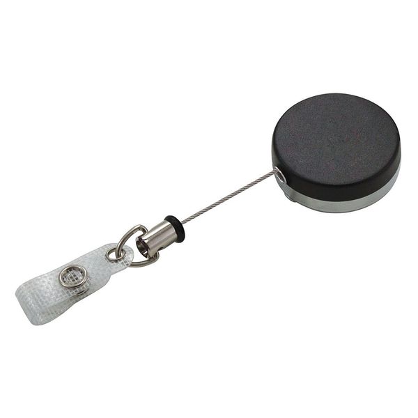 Badge Reel, Black/Chrome, Steel Cord, 3/4