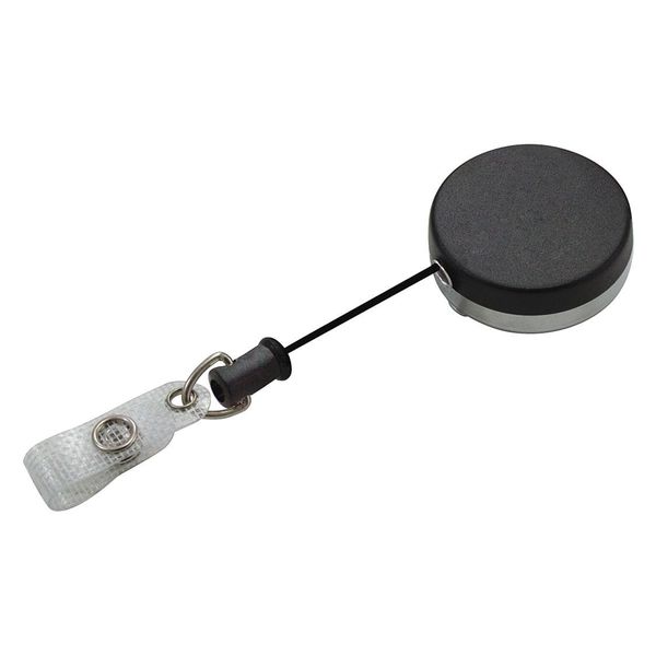 Badge Reel, Black/Chrome, Nylon Cord, 3/4