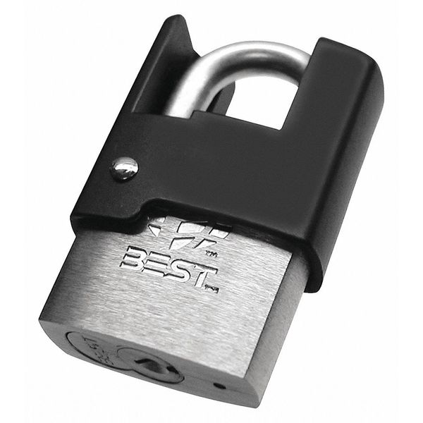 Padlock, Coreless, Partially Hidden Shackle, Rectangular Brass Body, Stainless Steel Shackle