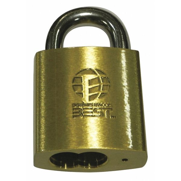 Padlock, Coreless, Long Shackle, Rectangular Brass Body, Stainless Steel Shackle, 7/8 in W