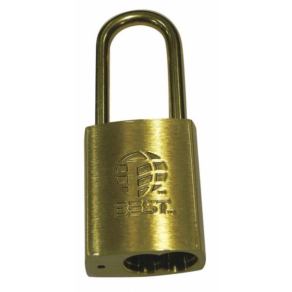 Padlock, Coreless, Long Shackle, Rectangular Brass Body, Stainless Steel Shackle, 7/8 in W