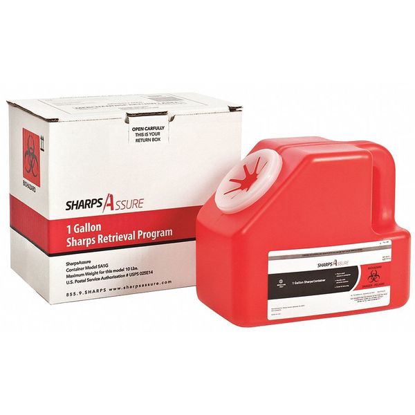Sharps Container, 1 gal., Red, Snap Lid