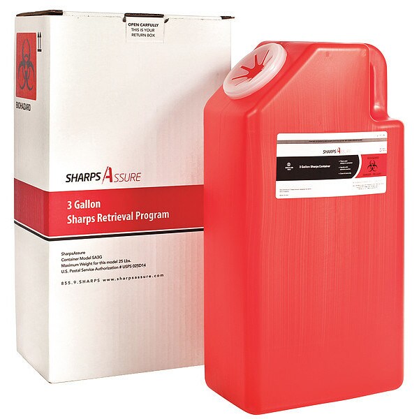 Sharps Container, 28 gal., Red, Snap Lid