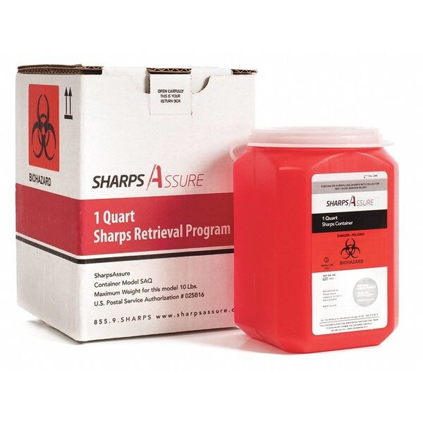 Sharps Container, 1 gal., Red, Snap Lid