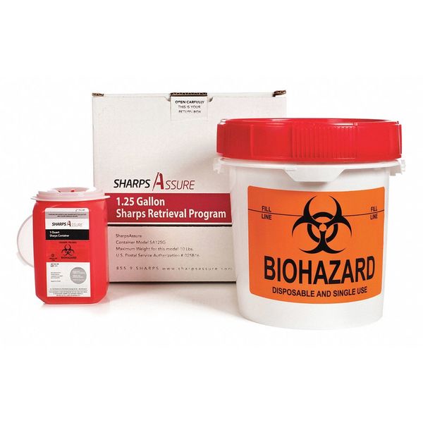 Sharps Container, 2 gal., Red, Snap Lid