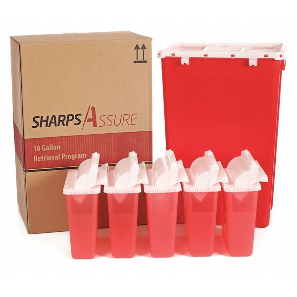 Sharps Container, 1-1/4 gal., Red, Snap Lid