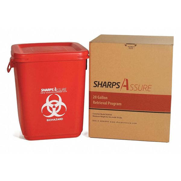 Sharps Container, 1-1/4 gal., Red, Snap Lid