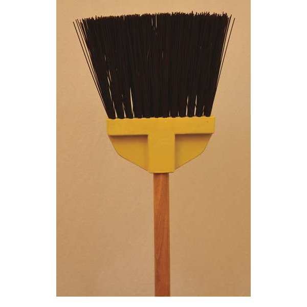Brown lobby broom, not flagged, hardwood handle