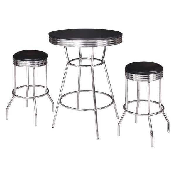 Pub Table Set, 3 Piece, Chrome/Black