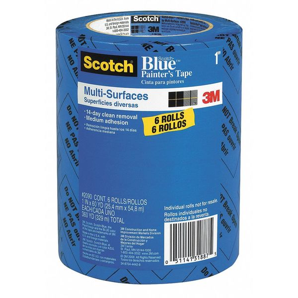 Painters Masking Tape, 1 in., Blue, PK6