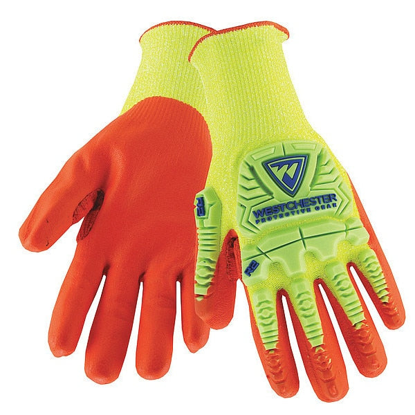 Foam Nitrile Hi-Vis Coated Gloves, Palm Coverage, Orange/Yellow, XL, PR