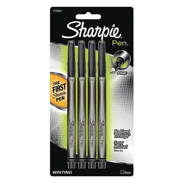 Sharpie Pen, Plastic Point, Black, PK4
