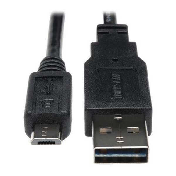 USB Reversible 2.0 Cable, 5 Pin, Micro, 1ft