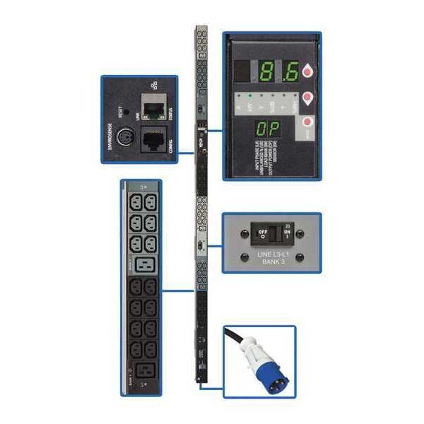 PDU, 3-Ph, Monitored, 10kW, 42 C13, 6 C19, 0U