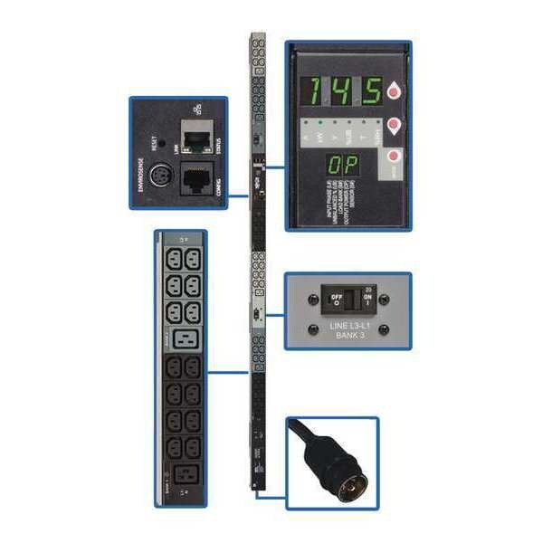PDU, 3-Ph, Monitored, 14.5kW, 42C13, 6C19, 0U