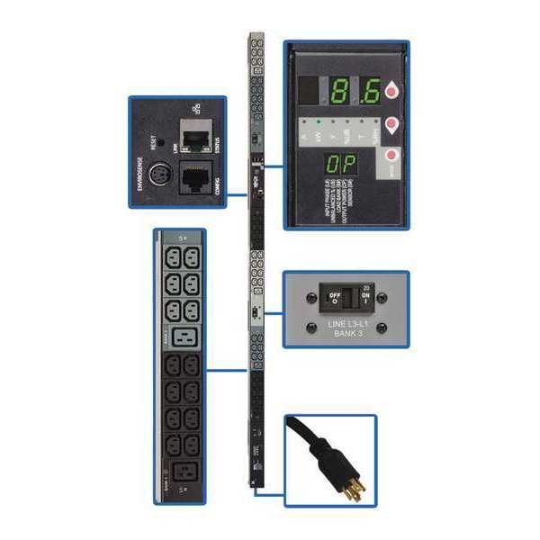 PDU, 3-Ph, Monitored, 10kW, 42 C13, 6 C19, 0U