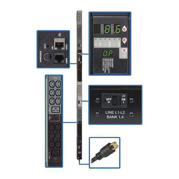 PDU, 3-Ph, Monitored, 8.6kW, C13/19, 5-15R, 0U