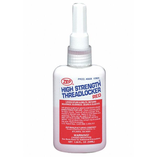 Threadlocker, ZEP, Red, High Strength, Liquid, 50 mL Bottle, Pack 10