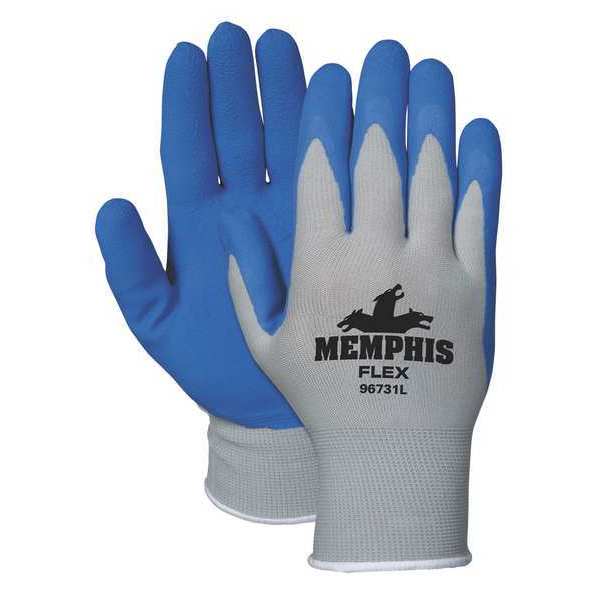 Foam Latex Coated Gloves, Palm Coverage, Blue/Gray, L, PR