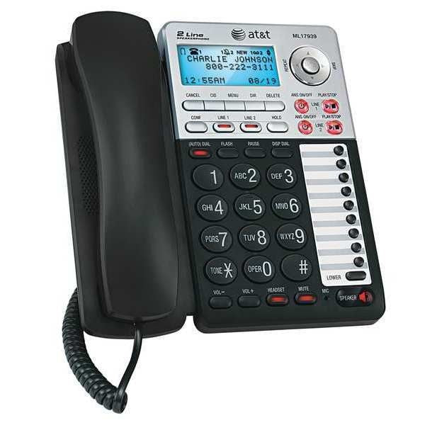 Corded Phone w/Answering Machine, 2 Line