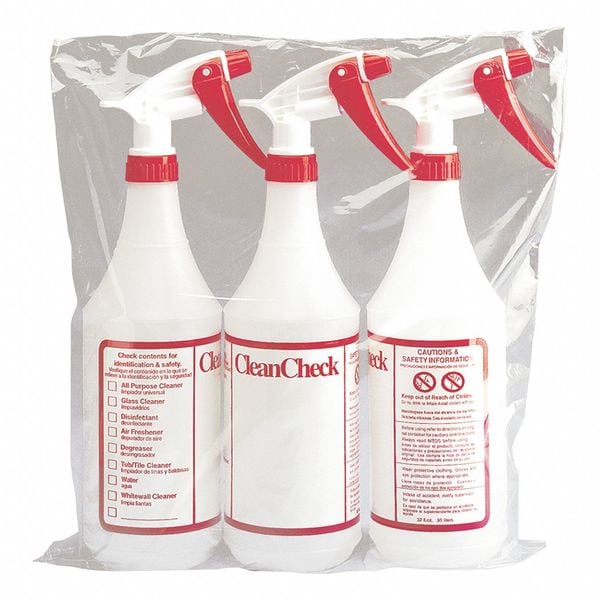 Trigger Spray Bottle, CleanCheck, 32 oz, HDPE, Red, 3 Pack