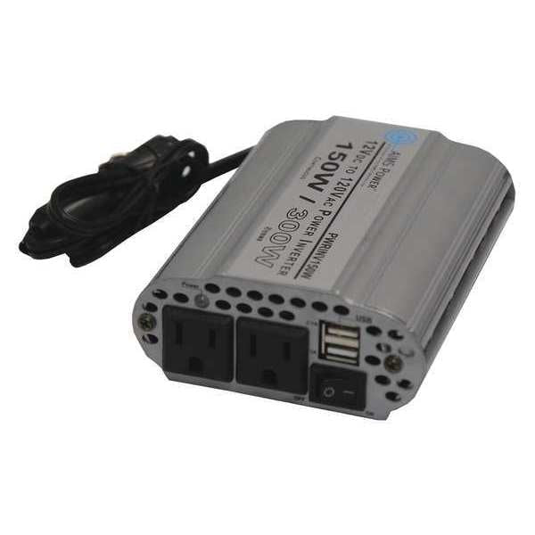 Power Inverter, Aluminum Case, Modified Sine Wave Form, 150W Nominal Output, 120V AC Output Voltage