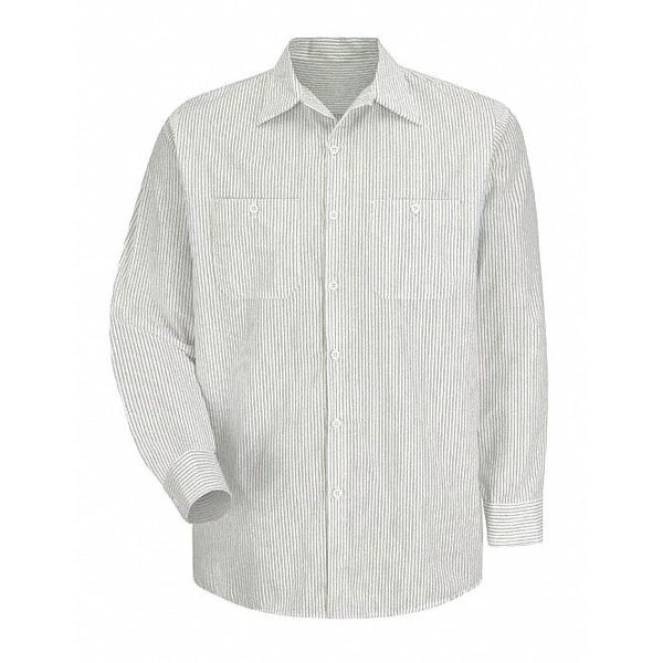Mens Ls Wht/Grn Str Work Shirt, XXL