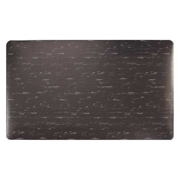 Anti-Fatigue Mat, Black/White, 60 ft. L x 3 ft. W, Vinyl Foam, Marble Surface Pattern, 7/8