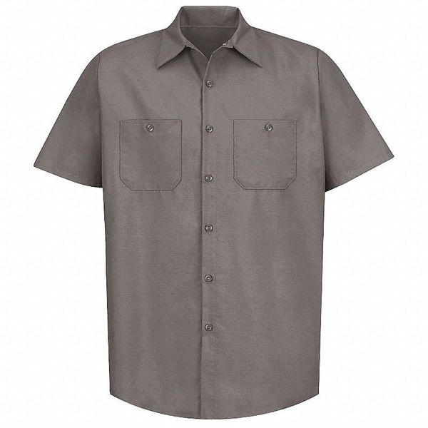 Mens Ss Gray Poplin Work Shirt, XL