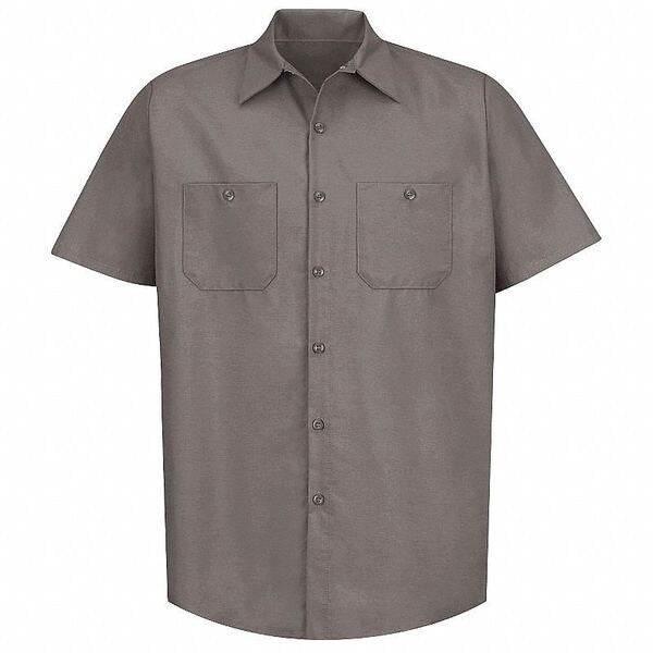 Mens Ss Gray Poplin Work Shirt, S