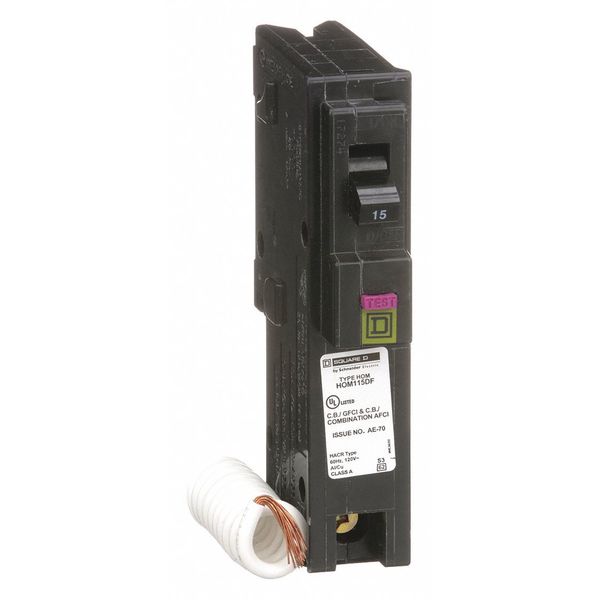 Circuit Breaker, 15, 120V AC, 1 Pole, Plug-In Mounting Style, HOM Series