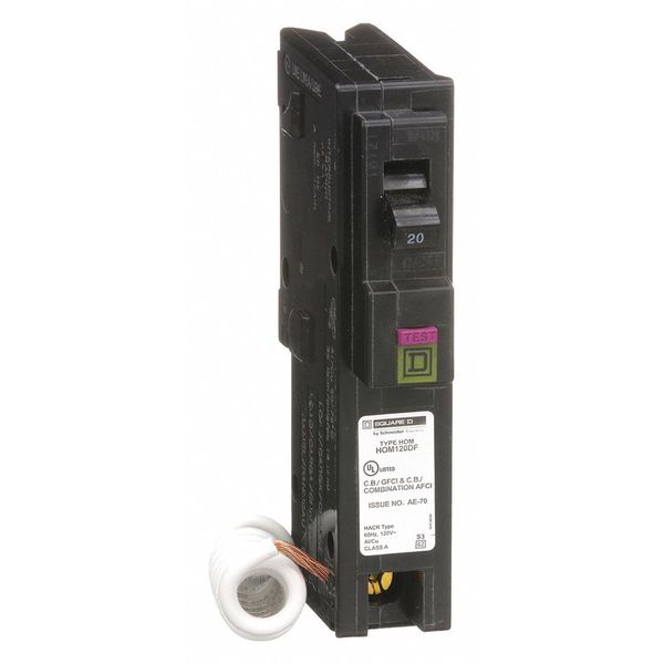 Circuit Breaker, 20, 120V AC, 1 Pole, Plug-In Mounting Style, HOM Series