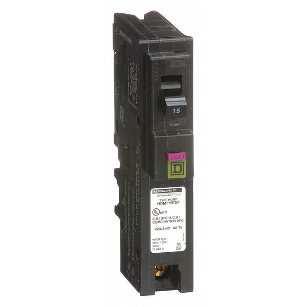 Circuit Breaker, 15, 120V AC, 1 Pole, Plug-In Mounting Style, HOM Series