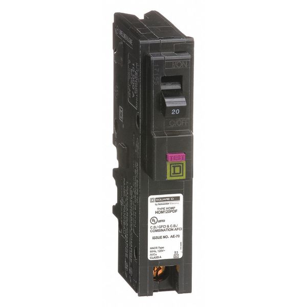 Circuit Breaker, 20, 120V AC, 1 Pole, Plug-In Mounting Style, HOM Series