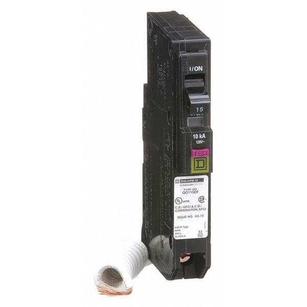 Circuit Breaker, 15, 120V AC, 1 Pole, Plug-In Mounting Style, QO Series