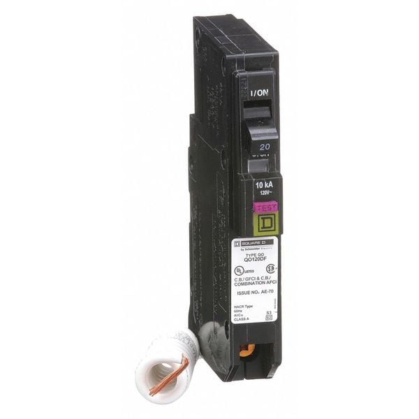 Circuit Breaker, 20, 120V AC, 1 Pole, Plug-In Mounting Style, QO Series