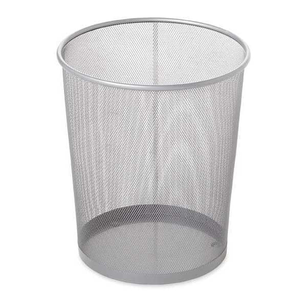 5 gal Round Trash Can, Silver, Mesh Steel