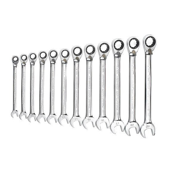 12 Pc. 12 Point Reversible Ratcheting Combination Metric Wrench Set